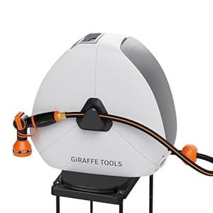 Giraffe Tools Retractable Heavy Duty Hose Reel, 1/2" x 130FT Automatic Rewind Garden Hose Reel with 360° Swivel Base, Ground Mounted for Lawn, Patio, Concrete Floor & Yard Watering
