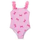 GORGLITTER Girl's Swimsuits Summer Cute Bow Striped Ruffle One Piece Bathing Suits Swimwear Tummy Control Swimsuit Pink 6 Years