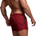 Rexcyril Men's Athletic Gym Workout Shorts 3 Inch Quick Dry Running Bodybuilding Short Pants with Liner and Zipper Pockets, Win Red, Small
