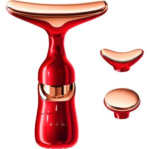 MMRH Firming Wrinkle Beauty Devicer for Facial/Neck/Eye, Multifunctional Vibration Massage Instrument, 3-in-1 Facial Skincare Instrument for Skin Care for Improve,Smooth and Tightening Skin (red)