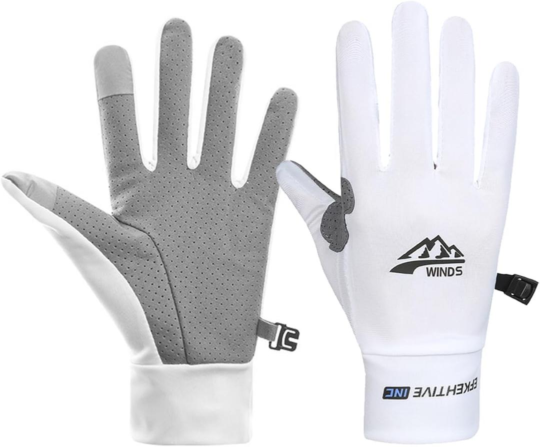 SUJAYU Full Finger UV Protection Gloves - Women & Men, Thin Fishing, Hiking, Cycling, Driving, Gym Gloves (Large, White)