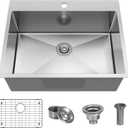 25x22 Inch Drop In Kitchen Sink, 18 Gauge 304 Stainless Steel Top Mount Single Bowl Kitchen Sink, 9 Inch Deep Small Kitchen/Bar Sink with Bottom Grid & Strainer, Brushed Finish, 25x22x9 Inch