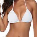 Women's Triangle Bikini Top String Push up Padded Halter Bathing Suit Top (White),M