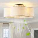 Boho Ceiling Fans with Lights, 20" Low Profile Ceiling Fan with Light Remote Control, Bladeless Flush Mount with 6 Speeds for Bedroom, Nursery, Living Room.