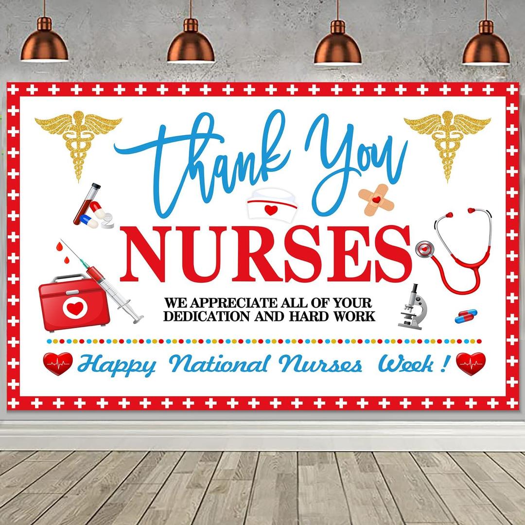 8x6 FT Thank You Nurses Backdrop Happy National Nurses Week Photography Background Nurse Appreciation Week Banner Decorations Indoor Outdoor Hospital Doctor Party Supplies