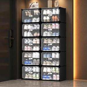 Black 10 Tier Large Modular Shoe Storage Cabinet with Magnetic Doors | Large 40-Pair Shoe & Bag Storage, DIY Modular Layout, Magnetic Doors, PP Metal Frame, Closet, Garage, Entryway