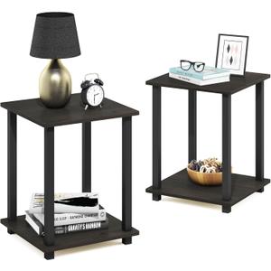 Furinno Simplistic Set of 2 End Table, Espresso/Black (2-Pack, Plastic Pole 15.6 x 15.6)