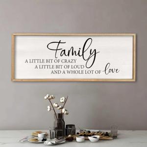Family A Little Bit Of Crazy Sign Wall Decor 32"×12" Rustic Farmhouse Living Room Large Soild Wood Framed Hallway Hanging Sign Aesthetic Inspirational Quotes Entryway Home Wall Art (Wood)