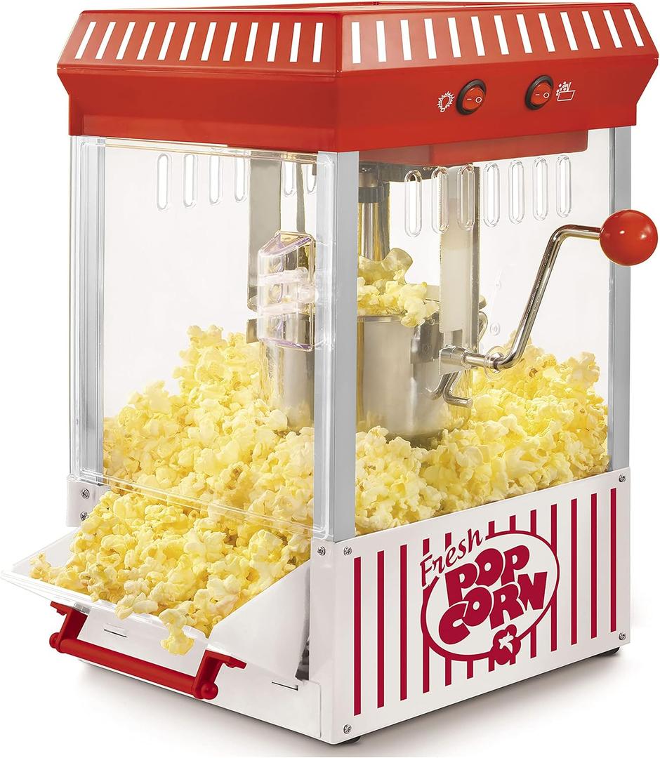 Nostalgia Popcorn Maker Machine - Professional Tabletop With 2.5 Oz Kettle Makes Up to 10 Cups - Vintage Popcorn Machine Movie Theater Style - Red/White
