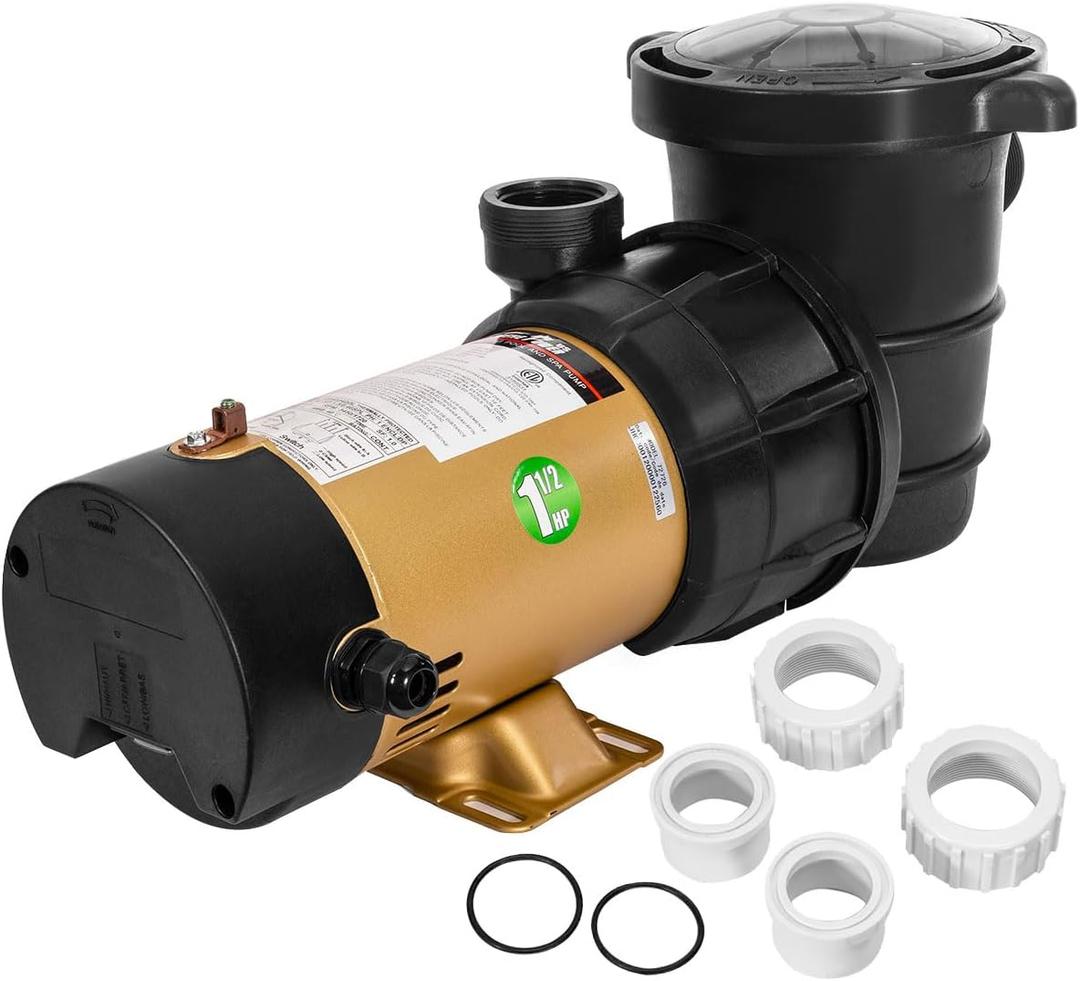 XtremepowerUS 2-Speed Variable Pool Pump 1.5 HP Swimming Pool Pump High-Flow Above-Ground Pump Large Strainer w/ 1.5" Slip On Fitting Set