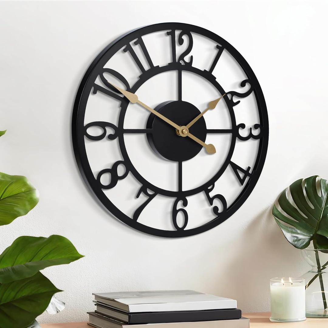 LEIKE Arabic Numeral Wall Clock 12IN Battery Operated Black, Silent Non Ticking, Wall Clocks for Living Room Decor, Small Classic for School, Office, Home, Kitchen, Bedroom