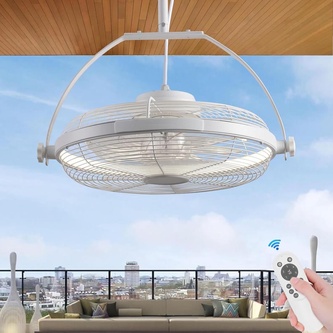 AHAWILL Gazebo Fans Outdoor Hanging Ceiling Fans with Lights,16" Portable Plug in Ceiling Fan,Multi-angle Adjustable Floor Fans,White Outdoor Ceiling Fans for Patios.