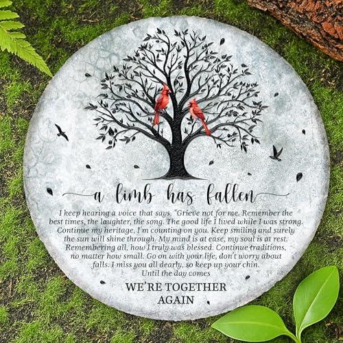 8'' Memorial Garden Stone for Loss of Loved One, Condolences Sympathy Gift, Weatherproof Outdoor Memorial Garden Stones, Remembrance Natural Stone with Stand, Card, Cardinal A Limb Has Fallen HS8-8