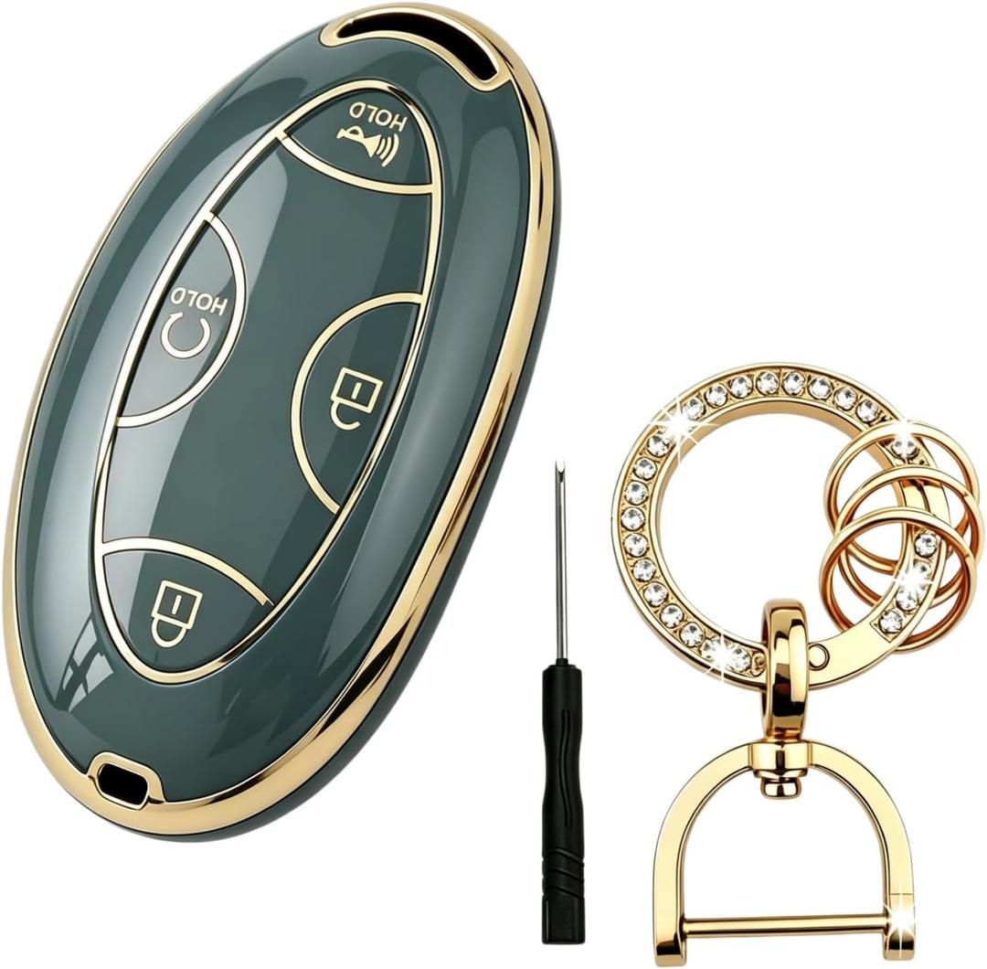 For Hyunda Key Fob Cover, Car Key Fob Shell Scratch Resistant Case Housing Fit Hyundai Ioniq 6 Grandeur GN7 KONA Elanrtra Sonata Tucson 2023-2026 Santa Fe Key Protector with Keychain (5 Buttons) Green