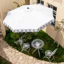 9Ft Elegant Valance Patio Umbrella, Outdoor Umbrellas for Patio with Auto-Tilt and Crank Systerm, Table Umbrella for Outdoors, Poolside,Beach, Backyard