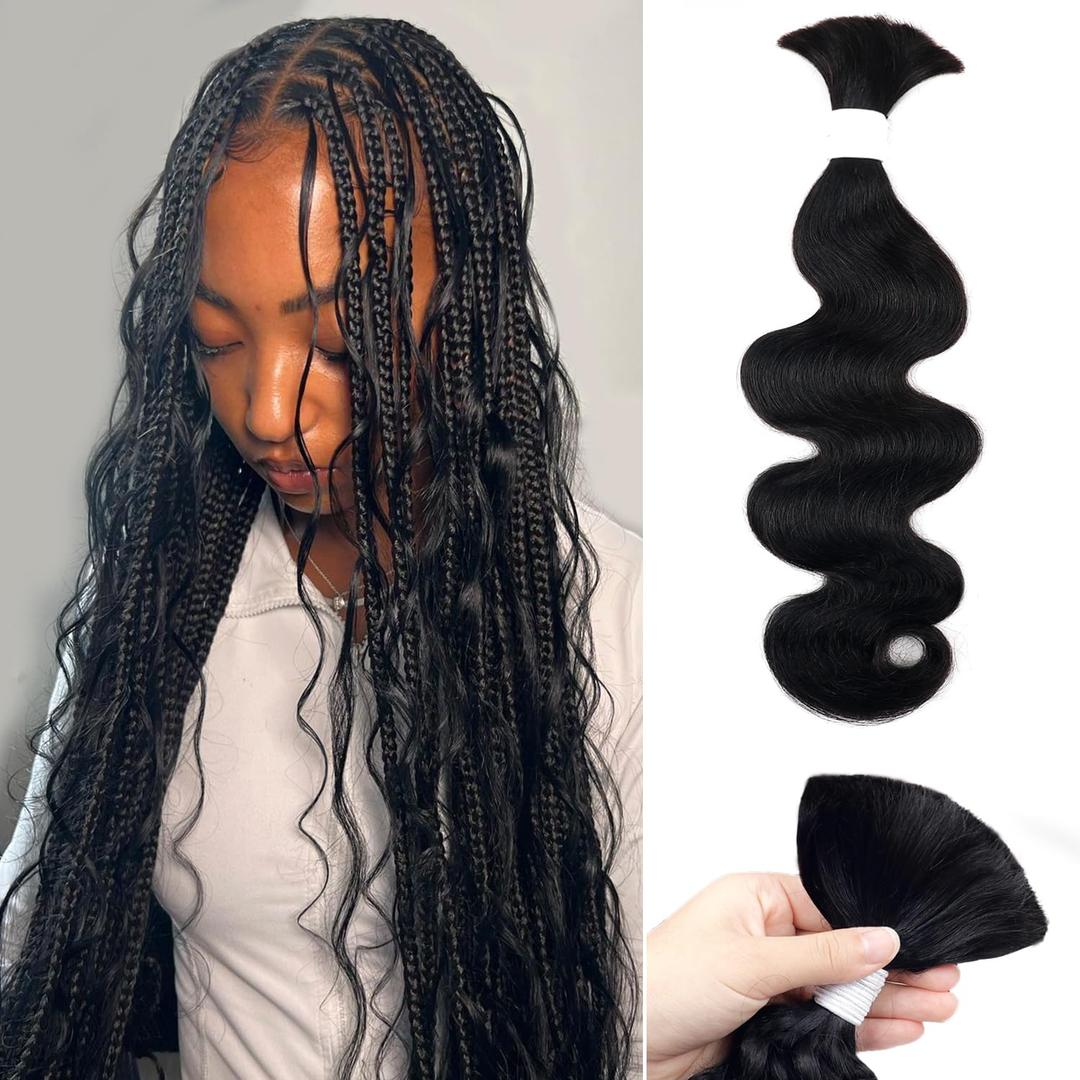 Human Braiding Hair 100g One Bundle/Pack 20 Inch Natural Black Body Wave Curly Bulk Human Hair for Braiding No Weft 100% Unprocessed Brazilian Human Hair Braiding Hair for Boho Braids (#1B BW)