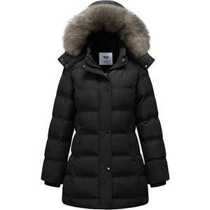 Women's Hooded Warm Winter Coat Quilted Thicken Puffer Jacket with Removable Fur Hood, Size L 