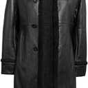 Blingsoul Women's Long Leather Coat Real Lambskin Leather Jacket with Shearling Collar, Car Coat Style Leather Jacket Women, Large