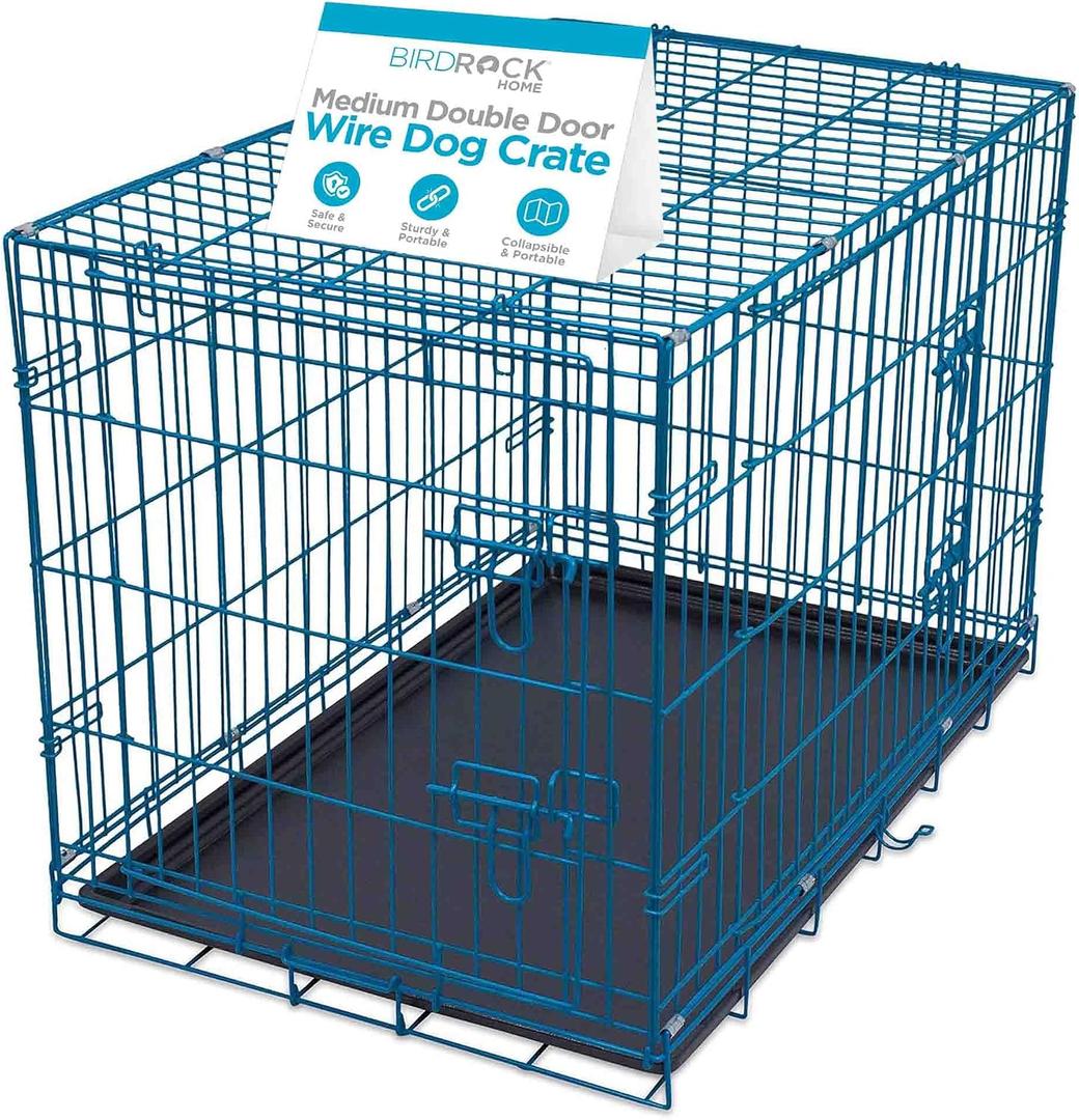 Internet's Best Wire Dog Kennel | Medium (36 Inches) | Double Door Metal Steel Crates | Indoor Outdoor Pet Home | Folding and Collapsible Cage | Blue 36.0"L x 22.5"W x 24.0"H