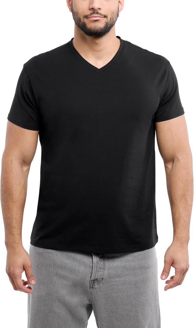 X RAY Men's V-Neck T-Shirts, Soft Cotton Short Sleeve Casual Slim Fit V Neck T Shirts for Men (Black, XXL)
