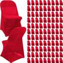 Newwiee 100 Pcs Spandex Chair Covers Bulk - Stretch Folding Flat Front Fitted Universal Chair Protector Pack Removable Washable for Wedding Party Dining Banquet Event (Red)