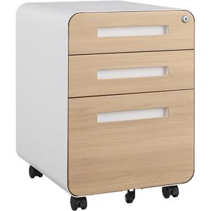 3 Drawer File Cabinet for Home Office, Under Desk Mobile Filing Cabinet with Lock for A4/Letter/Legal Size, 5 Wheel Anti-tilt Rolling File Cabinets, Fully Assembled