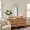 Brass Scalloped Arched Wall Mirror, 22x30 Brushed Gold Irregular Bathroom Mirror with Curved Design for Vanity, Powder Room, Fireplace, Mantel, Stainless Steel Frame, Rustproof