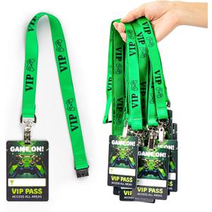 25 Sets Video Game Vip Badge Lanyards PVC Pass Holder Video Game Party Favors Tickets Invitation for Gamer Birthday School Activities Supplies 3.94 x 2.75inch Green