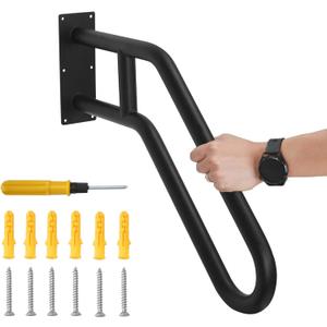 1pcs Hand Rails for Outdoor Steps, Indoor U-Shaped Wall Mount Stair HandRail, Metal Iron Outdoor Grab Bar Black Hand railings for The Elderly, Kids, Disabled, Pregnant Women (22.8"X18.5")
