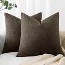 MIULEE Pack of 2 Decorative Linen Burlap Pillow Covers Farmhouse Boho Accent Pillowcases Home Decor for Couch Sofa Bedroom Living Room 18x18 Inch Dark Brown