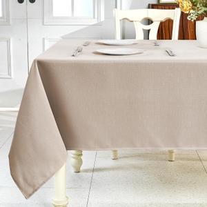 IVAPUPU Textured Linen Table Cloth for Rectangle Tables - Khaki Tablecloths Rectangular Waterproof Wrinkle Free Wipeable Dining Table Cover for Spring Wedding Birthday Kitchen Decor, 60 x 84 Inch