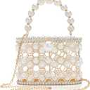 CARIEDO Evening Handbag Women Clutch Purses with Pearl Diamonds for Wedding Prom Birthday Party Dinner Accessories (White)