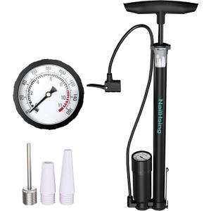 Bike Floor Pump with Gauge, Presta Schrader Valves for Road Bikes Balls