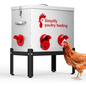 40LBS Large Chicken Feeder Automatic Chicken, 6 Feeding Ports Chicken Feeder Port, Anti-Waste & Rat Proof Chicken Feeder Design, Adjustable Stand for Chicken Coop Accessories & Poultry