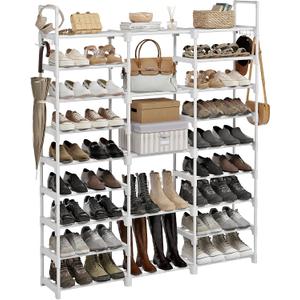 WOWLIVE 9 Tiers Large Shoe Rack White Shoe Rack Organizer for Closet 50-55 Pairs Stackable Heavy Duty Shoe Shelf Shoe Storage with Metal Pipes Plastic Connectors