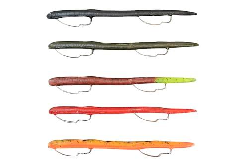 DeLong Lures 10" Pre-Rigged Weedless Swim Bait – Twister Tail Soft Plastic Bass Fishing Lure, Motor Oil, Durable Freshwater Bait, 5-Pack, Made in USA