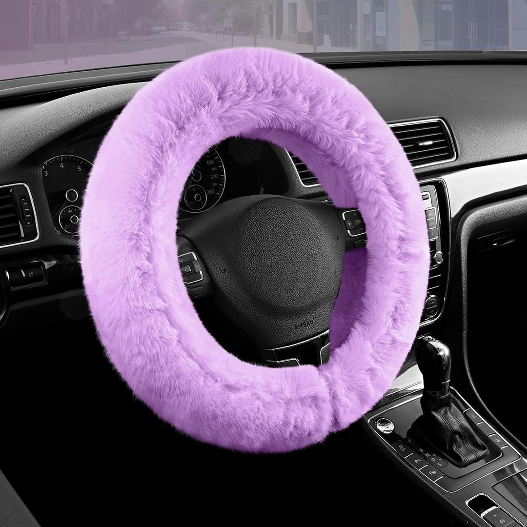 Road Comforts Steering Wheel Cover, Fluffy Car Wheel Covers for Women/Girls/LadiesSoft Wool Fur Steering Wheel Protector, Universal 14 1/2 inches to 15 inches - Purple