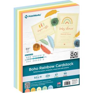 PrintWorks Boho Rainbow Cardstock 8.5" x 11" - 200 Sheets - 5 Assorted Boho Tones - Ideal for School & Craft Projects - 67 lb/147 gsm & 90 lb/165 gsm - Made in the USA - SFI® Certified (00605) Pack Of 2
