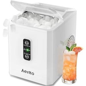 Aeitto Ice Makers Countertop, 9 Ice Cubes Release in 6 Mins, 26Lbs/24H, 2 Sizes of Bullet Ice Machine,Self-Cleaning Portable Ice Maker with Ice Scoop and Basket for Home Kitchen Office Bar RV, White