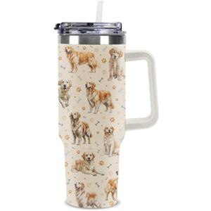 Golden Retriever Tumbler Gift, 40 oz Insulated Stainless Steel Tumbler with Handle and Straw, Double Wall Vacuum Travel Mug with Lid