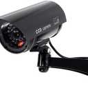 F FINDERS&CO Dummy Security Camera, Fake CCTV Surveillance System with Realistic Red Flashing Lights and Warning Sticker for Indoor Outdoor (1, Black)