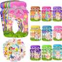 KnvsS Happy Easter Candy Cards Mason Jar Greeting Cards Bulk Easter Gift Exchange Candy Holder Cards Kit with 50pcs Easter Themed Stickers (Easter Pink 36pcs)