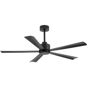 52 inch 5 Blade Ceiling Fans without Light Remote Control, Quiet Reversible DC Motor, 5 Black Blades, 6-Speed, Industrial Ceiling Fan for Home Kitchen (Black)