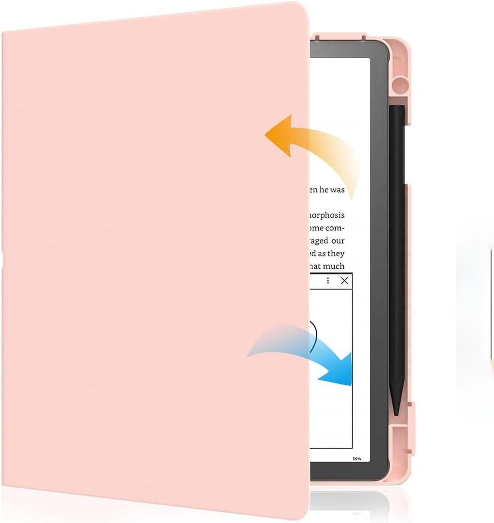 E NET-CASE Case for Kindle Scribe (2024/2022 Released) - Lightweight and Hard Back Shell Protective Book Folio Cover with Auto Sleep Wake for Kindle Scribe 10.2" 2024/2022 with Pen Holder (Pink)