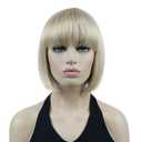 Lydell 8" Straight Short Bob Hair Flat Bangs Cute Central Dot Skin Top Heat Resistant Synthetic Wigs (26 Bright Golden Blonde)
