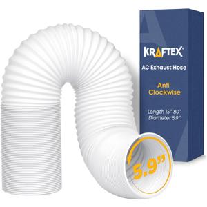 Air Conditioner Hose. Portable Exhaust Vent with 5.9" Diameter, Anti-Clockwise Thread & Length up to 80". Compatible with LG, Delonghi and Many More Portable Air Conditioners (White)
