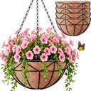 Halatool 4 Pack 14 Inch Hanging Baskets for Outdoor Plants, Heavy Duty Basket with Coco Liners, Rust-Proof Hanging Planters for Patio Fence Balcony Decor Trailing Vines Ferns Succulents Herbs