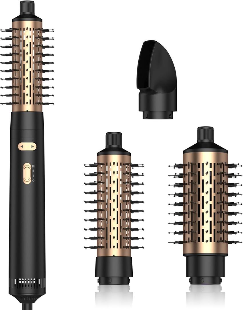 3 in 1 Rotating Hair Dryer Brush with Detachable Brush(2" & 1.5"),Negative Ionic Spin Blow Dryer Brush 100-120V,3 Heats and 2 Speeds Rotating Hot Air Brush for Curling,Straight,Drying