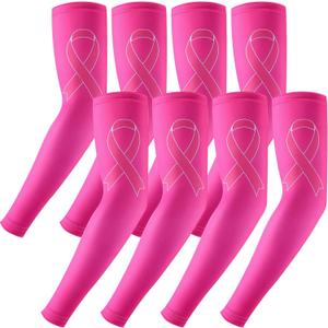 Gejoy 4 Pair Breast Cancer Awareness Sleeves Pink Ribbon Compression Arm Sleeves Gifts for Women Arm Cover (X-Small)
