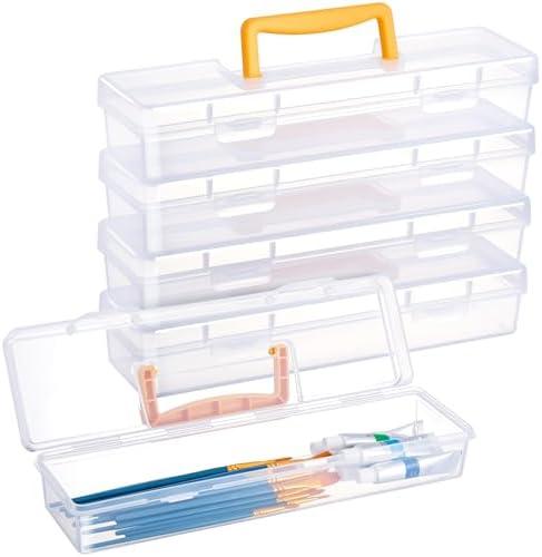 Gerrii 2 Pack Paint Brush Storage Box Portable 13 Inch Long Paintbrush Drawing Tools Pencils Container Case with Handle Clear Paint Brush Organizer Holder for Artist Craft Art School Supplies